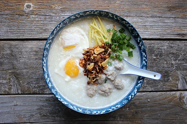 bowl of jok on a wooden table